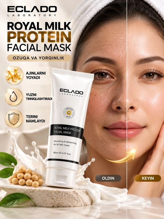 Yuz uchun Eclado Royal Milk Protein Mask niqobi, namlovchi va oziqlantiruvchi niqob