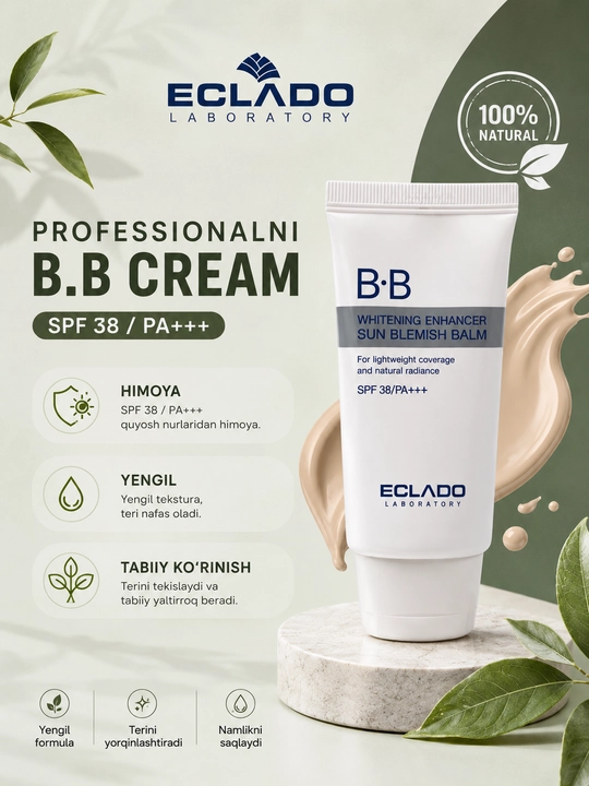 Eclado BB krem SPF 38/ PA+++ barcha yuz terisi uchun, yuz uchun tоnalka - 