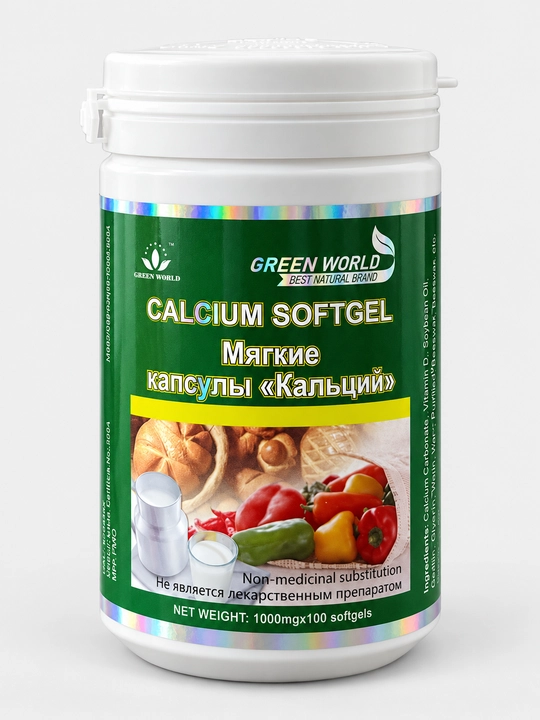 Calcium Softgel, suyak va tishlar uchun kalsiy kapsulalari, D vitamini, 1000 mg, 100 dona
