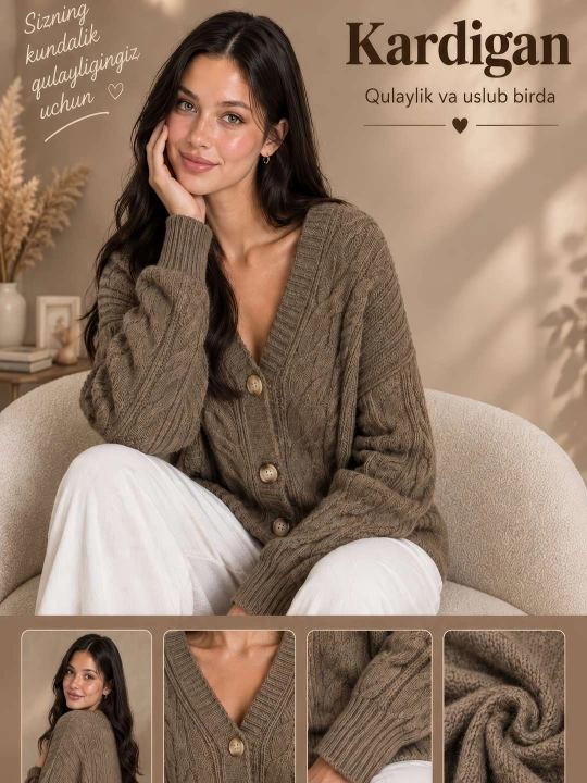 Ayollar uchun oversize kardigan, jemper, qishki kofta