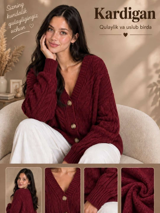 Ayollar uchun oversize kardigan, jemper, qishki kofta