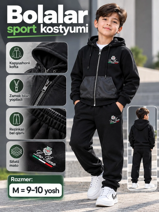 Bolalar kapyushonli sport kostyumi,, 2 qismli to‘plam