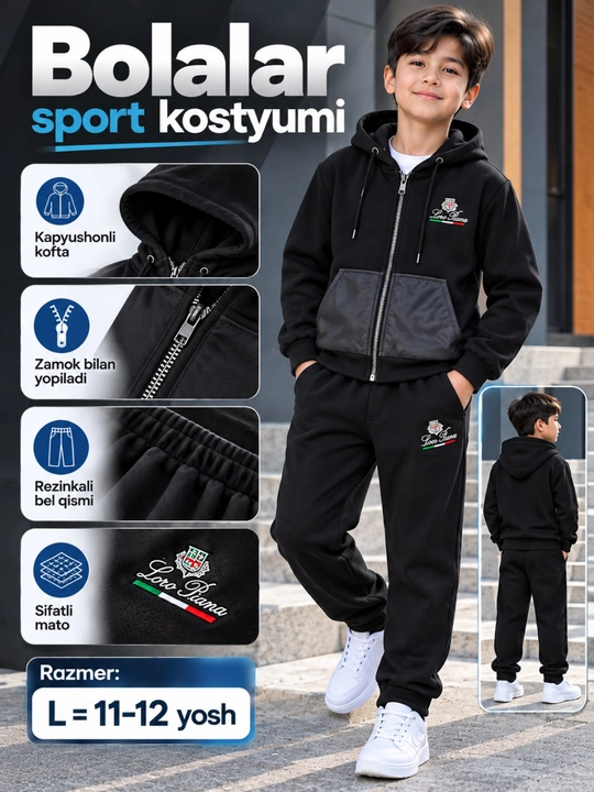 Bolalar kapyushonli sport kostyumi,, 2 qismli to‘plam