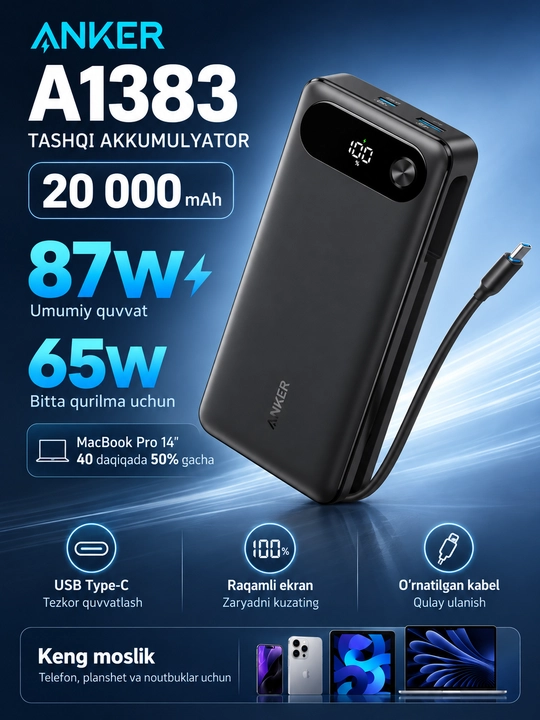 Anker Power Bank 20,000mAh USB-C 87W - 