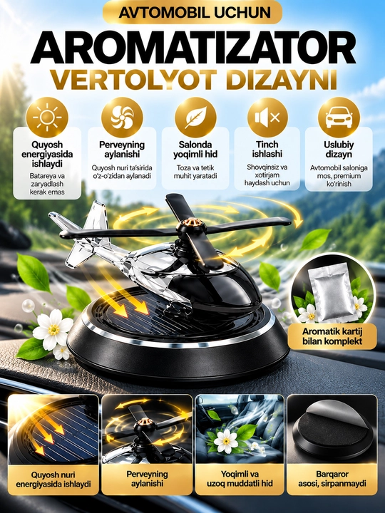Avtomobil uchun quyosh energiyasida ishlaydigan aromatizator