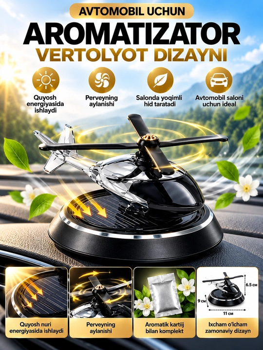 Avtomobil uchun quyosh energiyasida ishlaydigan aromatizator - 