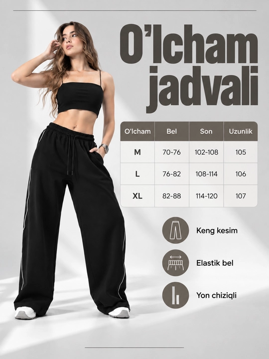 Ayollar uchun keng triko sport shimlari, oversize model, qulay kundalik sport kiyimi