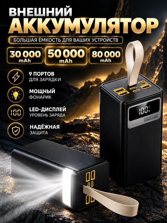 Telefon uchun tashqi Power Bank batareyasi, portativ quvvatlash qurilmasi, tez quvvatlash - 