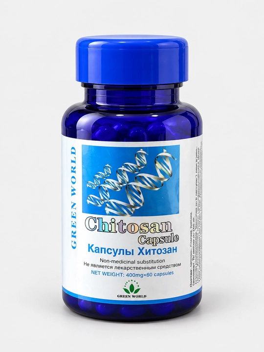 Xitozan Chitosan Green World, tabiiy sorbent, BFQ, 400 mg, 60 kapsula