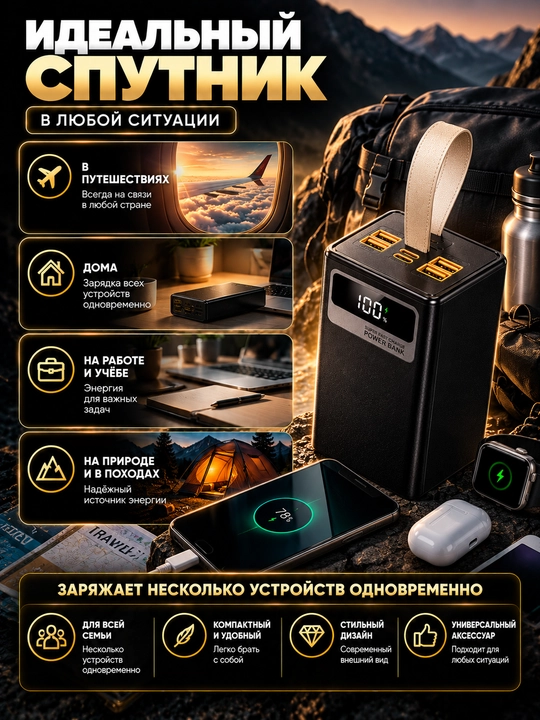 Telefon uchun tashqi Power Bank batareyasi, portativ quvvatlash qurilmasi, tez quvvatlash