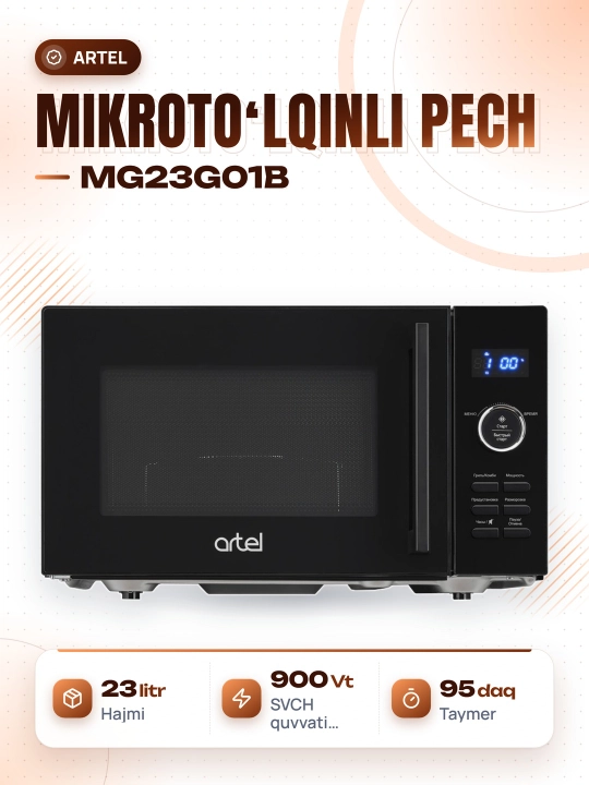 Mikroto'lqinli pech Artel MG23G01B, raqamli 900 Vt - 