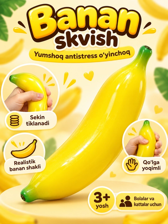 Squishy stressga qarshi moyi, stressdan xalos bo‘lish uchun yumshoq skvishi o‘yinchog‘i - 
