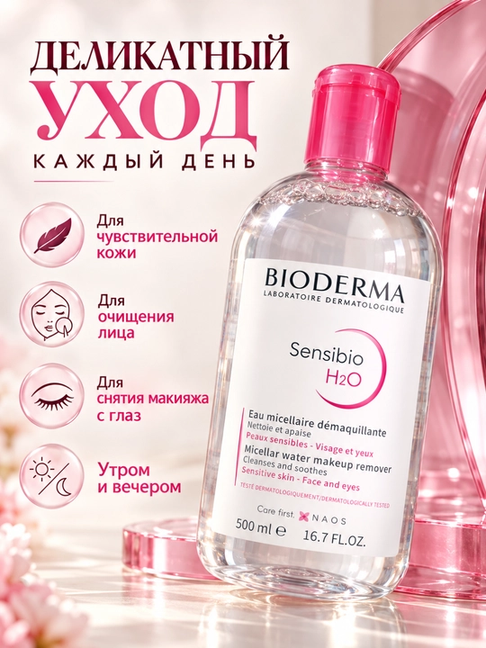 Мицеллярная вода Bioderma Sensibio 500 мл, для снятия макияжа и очищения