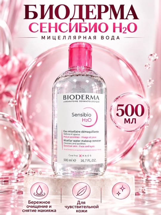Мицеллярная вода Bioderma Sensibio 500 мл, для снятия макияжа и очищения - 