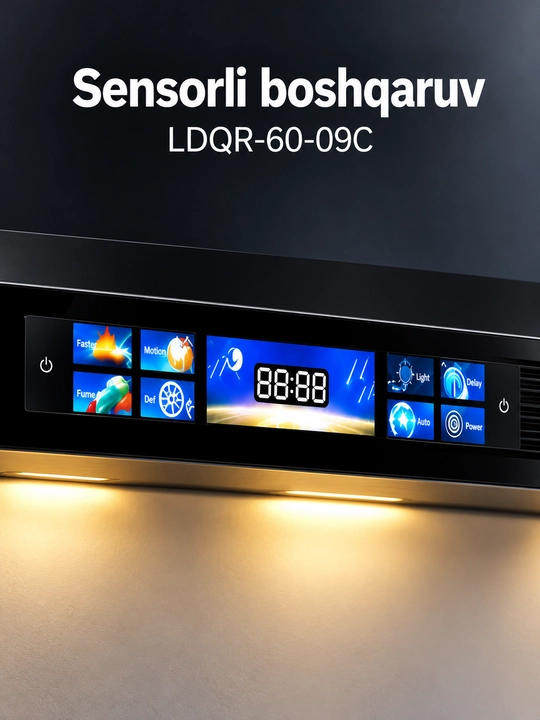 LDQR-60-09C oshxona havo tortgichi, 1200 m³/soat, DC inverter, sensorli, qora