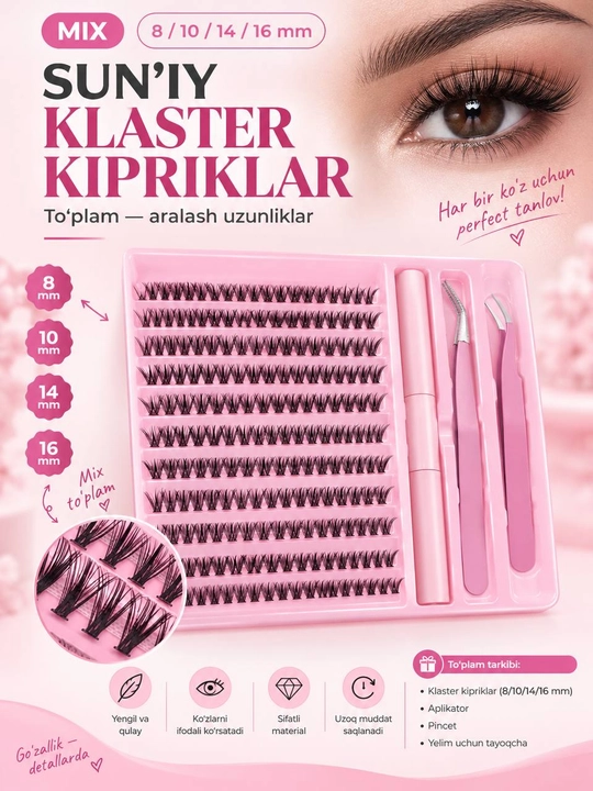 Applikatorli sifatli 20D dastali kipriklar