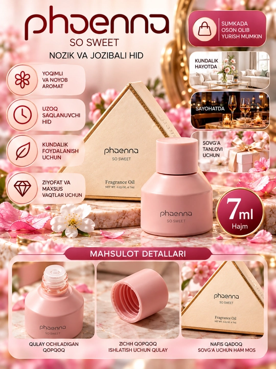 Phaenna Bombshell intim xushbo‘y atir moyi ayollar uchun, 10 ml, ixcham atir
