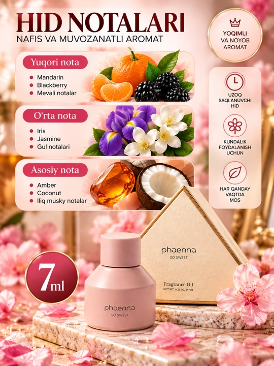 Phaenna Bombshell intim xushbo‘y atir moyi ayollar uchun, 10 ml, ixcham atir