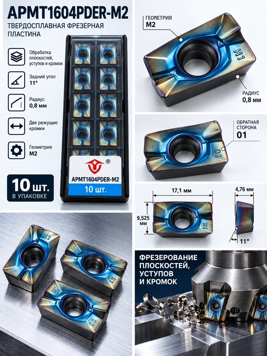 Фрезерная твердосплавная пластина APMT1604PDER-M2, 10 шт.