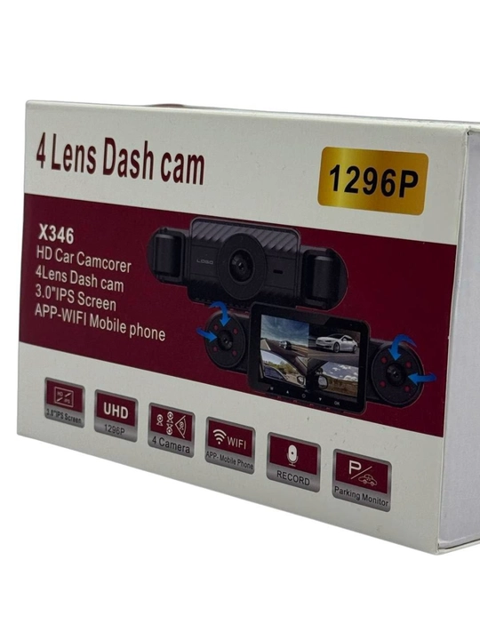 Автомобильный видеорегистратор X346 4 Lens Dash Cam 1296P, 4 камеры, Wi-Fi, IPS-экран 3.0
