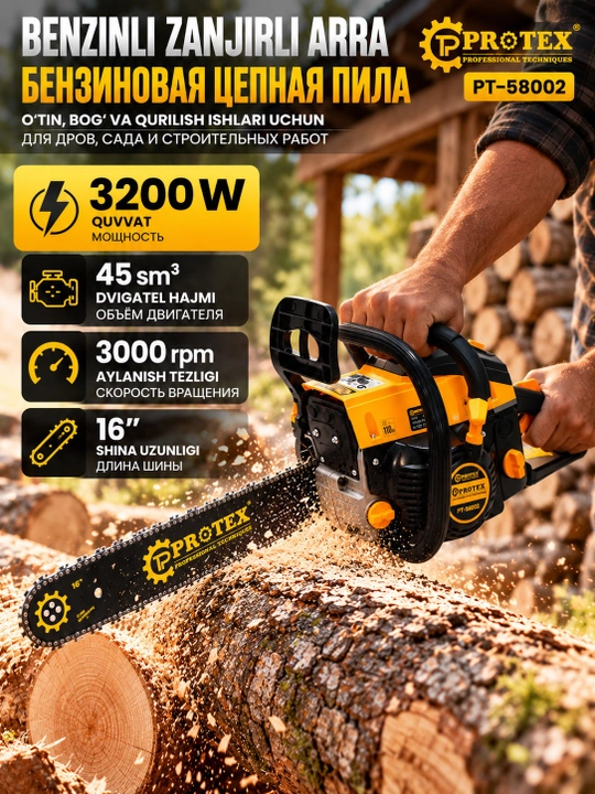 PROTEX PT 58002 3,5 kW benzinli zanjirli arra