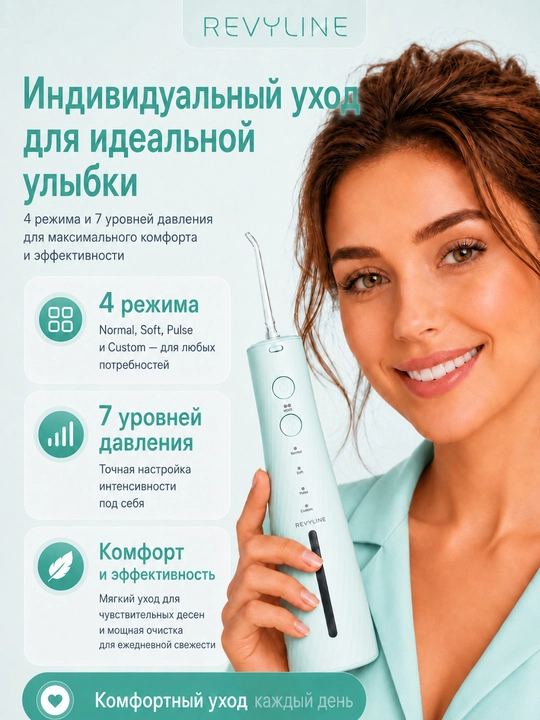Ирригатор Revyline RL 640, подарочный набор с электрической зубной щеткой Cloud Dancer
