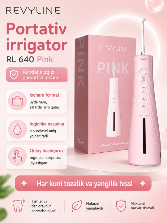 Portativ irrigator Revyline RL 640, elektr tish cho‘tkali sovg‘a to‘plami, Cloud Dancer - 