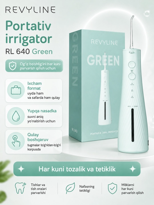 Portativ irrigator Revyline RL 640, elektr tish cho‘tkali sovg‘a to‘plami, Cloud Dancer - 