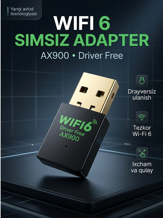 USB Wi-Fi 6 AX300 / AX900 simsiz tarmoq adapteri, Bluetooth funksiyali model