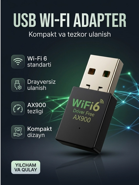 USB Wi-Fi 6 AX300 / AX900 simsiz tarmoq adapteri, Bluetooth funksiyali model