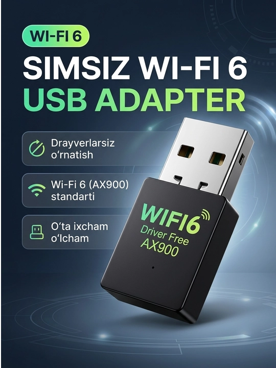 USB Wi-Fi 6 AX300 / AX900 simsiz tarmoq adapteri, Bluetooth funksiyali model