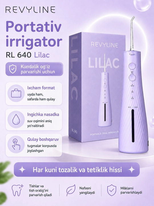 Portativ irrigator Revyline RL 640, elektr tish cho‘tkali sovg‘a to‘plami, Cloud Dancer - 