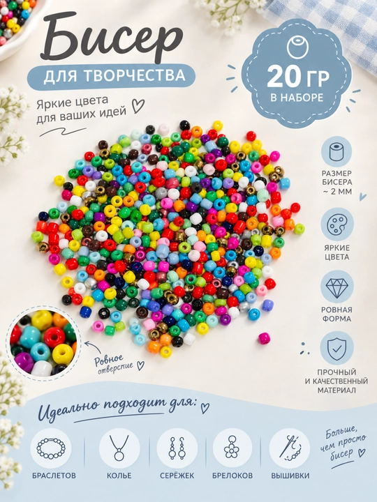 Бисер для рукоделия в ассортименте, 20 гр - 