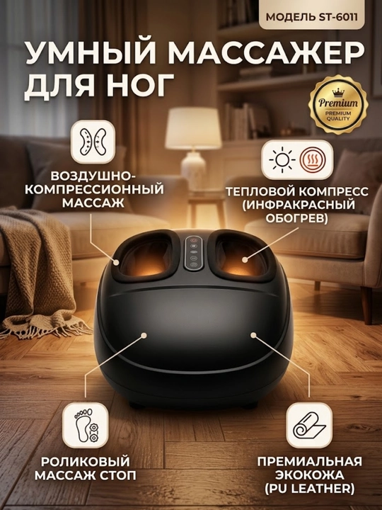 Умный электрический массажер для ног ST-6011, роликовый и воздушно-компрессионный массаж - 