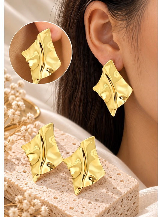 Серьги женские серебристые, абстрактной формы, с зеркальным блеском - 