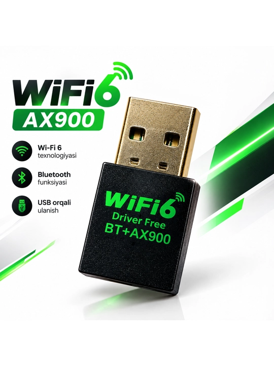 USB Wi-Fi 6 AX300 / AX900 simsiz tarmoq adapteri, Bluetooth funksiyali model