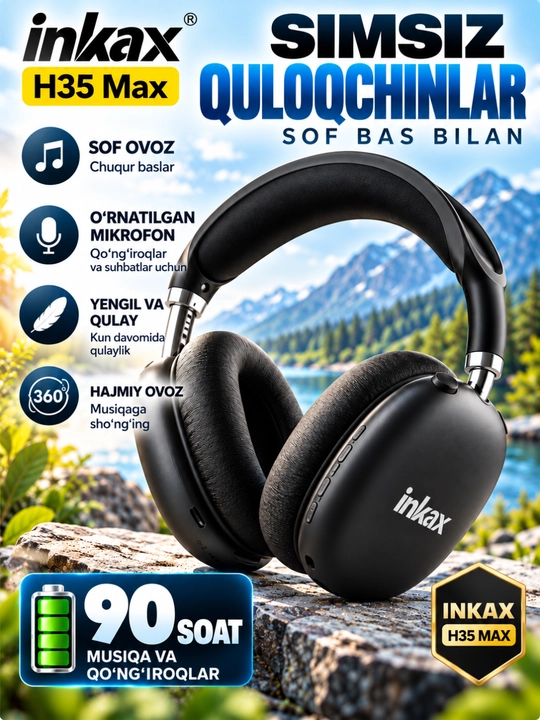 Mikrofonli InKax H35 Max Bluetooth simsiz quloqchinlari - 