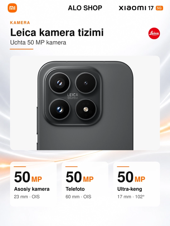Smartfon Xiaomi 17 5G, Leica 50 MP, 6,3″ OLED 120 Hz, 6330 mAh, 100 W