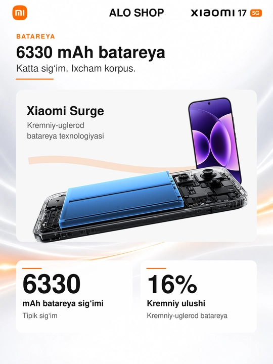 Smartfon Xiaomi 17 5G, Leica 50 MP, 6,3″ OLED 120 Hz, 6330 mAh, 100 W