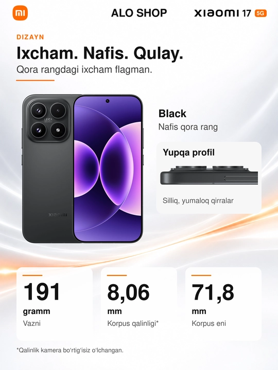 Smartfon Xiaomi 17 5G, Leica 50 MP, 6,3″ OLED 120 Hz, 6330 mAh, 100 W
