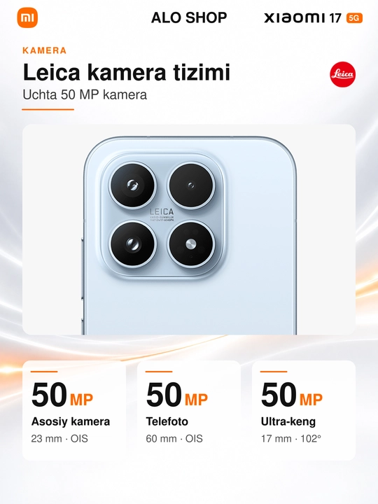 Smartfon Xiaomi 17 5G, Leica 50 MP, 6,3″ OLED 120 Hz, 6330 mAh, 100 W