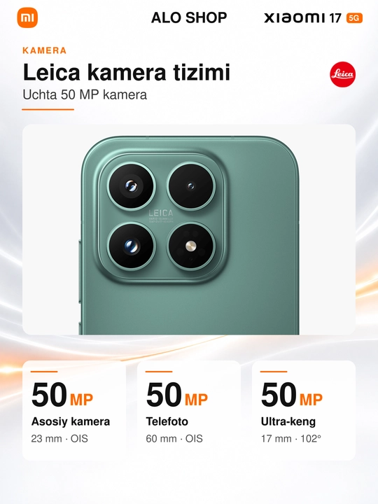 Smartfon Xiaomi 17 5G, Leica 50 MP, 6,3″ OLED 120 Hz, 6330 mAh, 100 W
