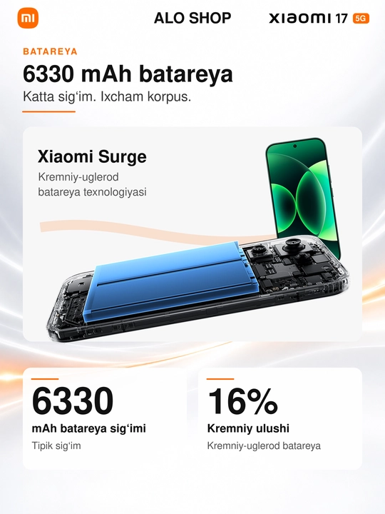 Smartfon Xiaomi 17 5G, Leica 50 MP, 6,3″ OLED 120 Hz, 6330 mAh, 100 W