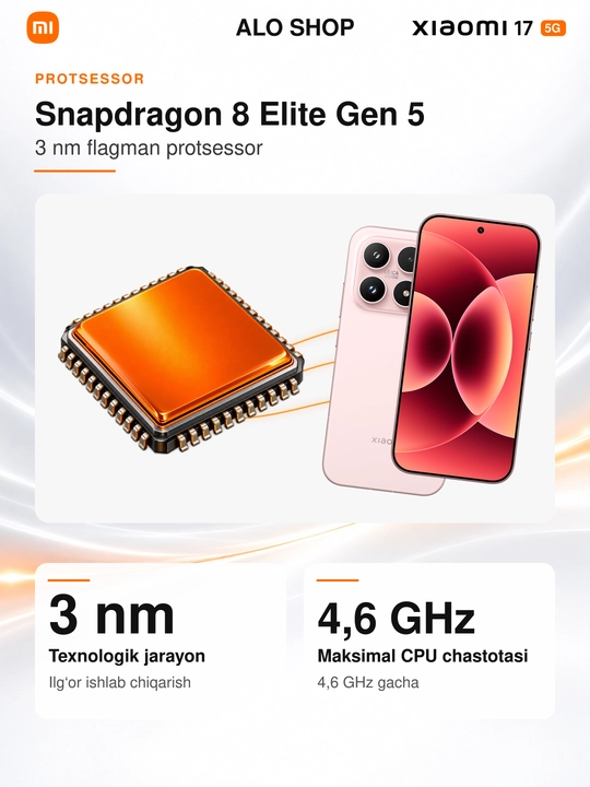 Smartfon Xiaomi 17 5G, Leica 50 MP, 6,3″ OLED 120 Hz, 6330 mAh, 100 W