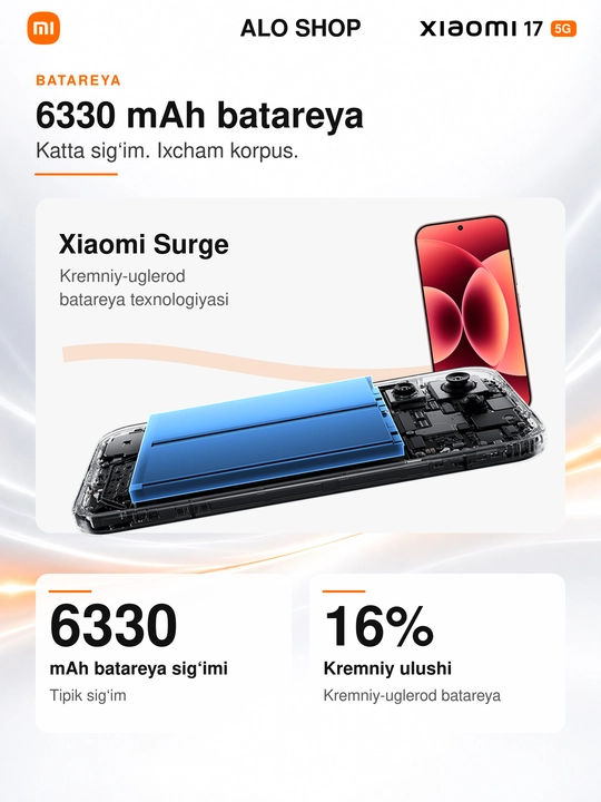 Smartfon Xiaomi 17 5G, Leica 50 MP, 6,3″ OLED 120 Hz, 6330 mAh, 100 W
