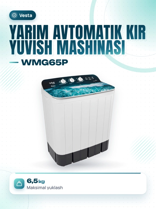 Yarim avtomat kir yuvish mashinasi Vesta WMG65P Water01, 6.5 kg