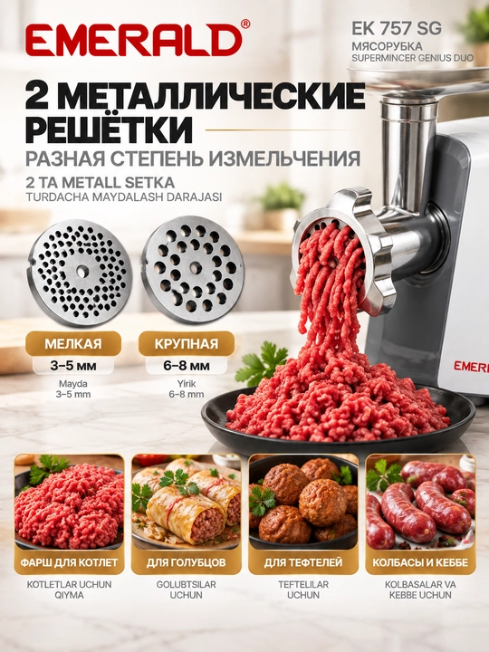 Мясорубка электрическая EMERALD EK757SG, 3000 Вт