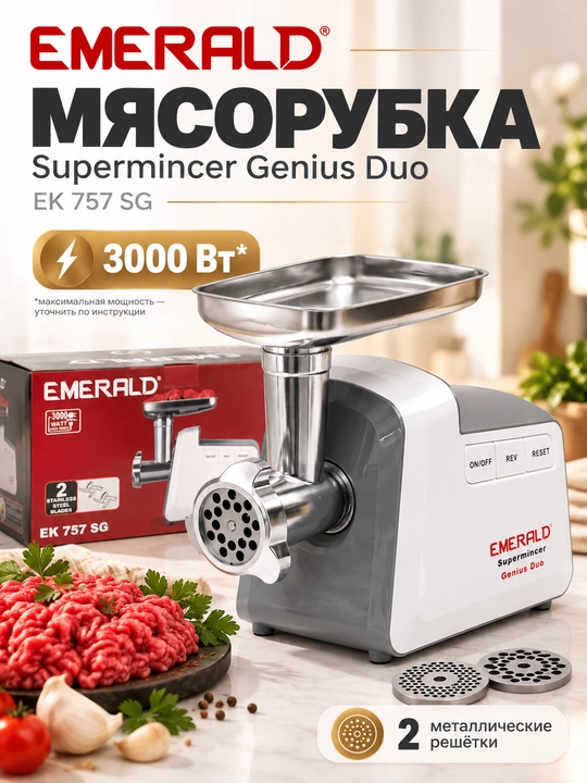 Мясорубка электрическая EMERALD EK757SG, 3000 Вт - 