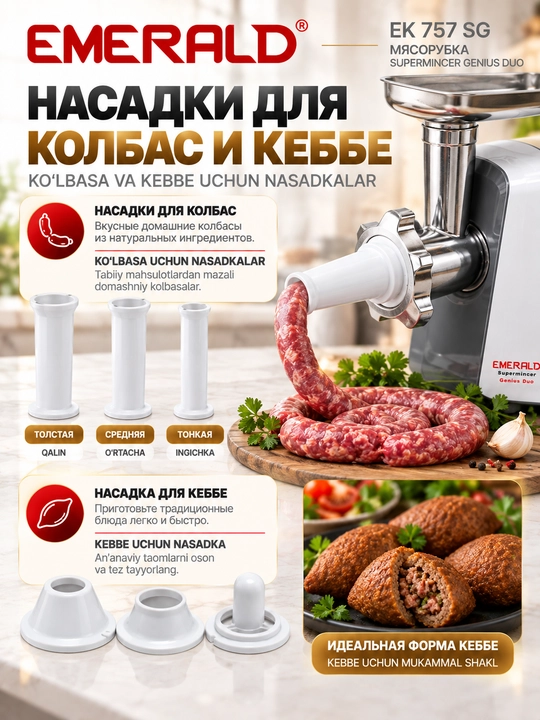 Мясорубка электрическая EMERALD EK757SG, 3000 Вт