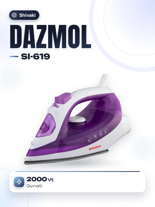 Shivaki SI-619 keramik qoplamali va 2000 Vt quvvatga ega dazmol - 